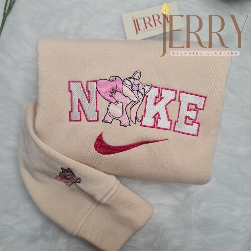 Personalized Angel Disney Nike Embroidered Sweatshirt, Cute Halloween Gift For Couple