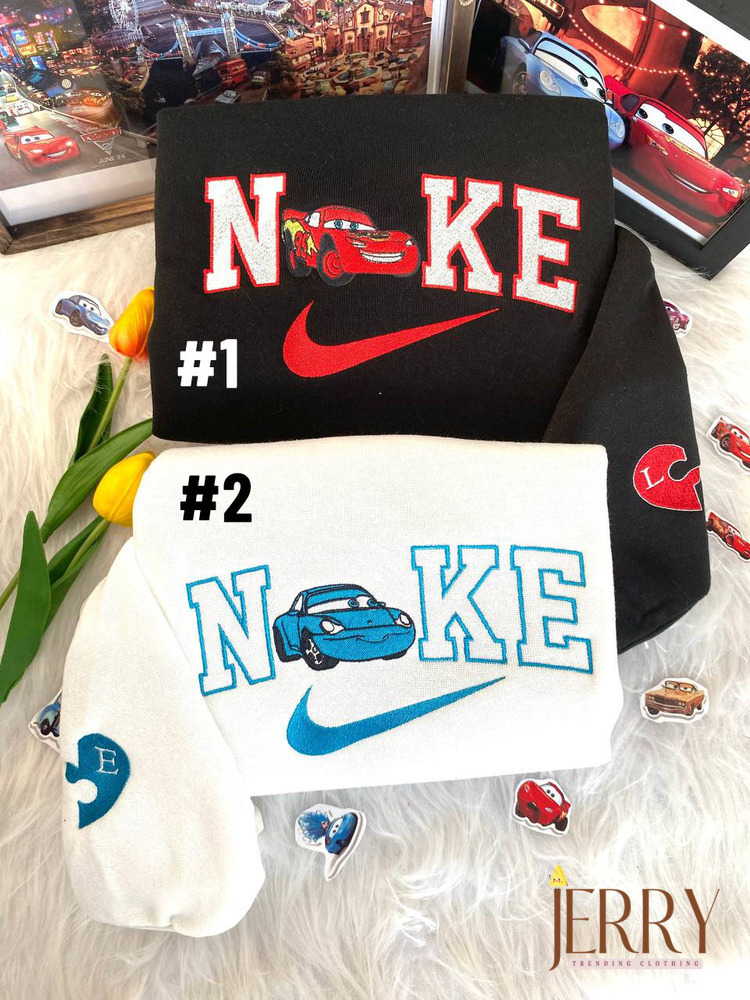 Mcqueen And Sally Cars Disney Nike Embroidered Sweatshirts