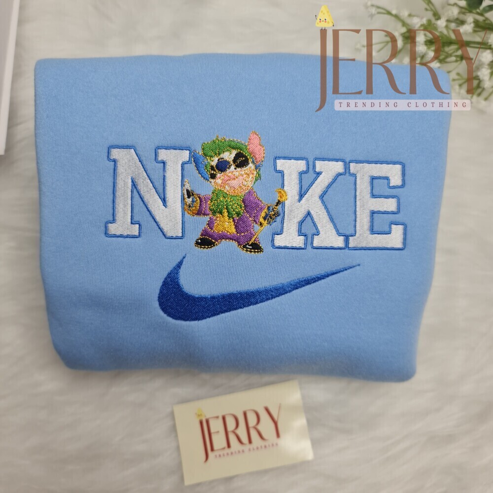 Personalized Joker Stitch Nike Embroidered Sweatshirt, Best Halloween Gift For Couple