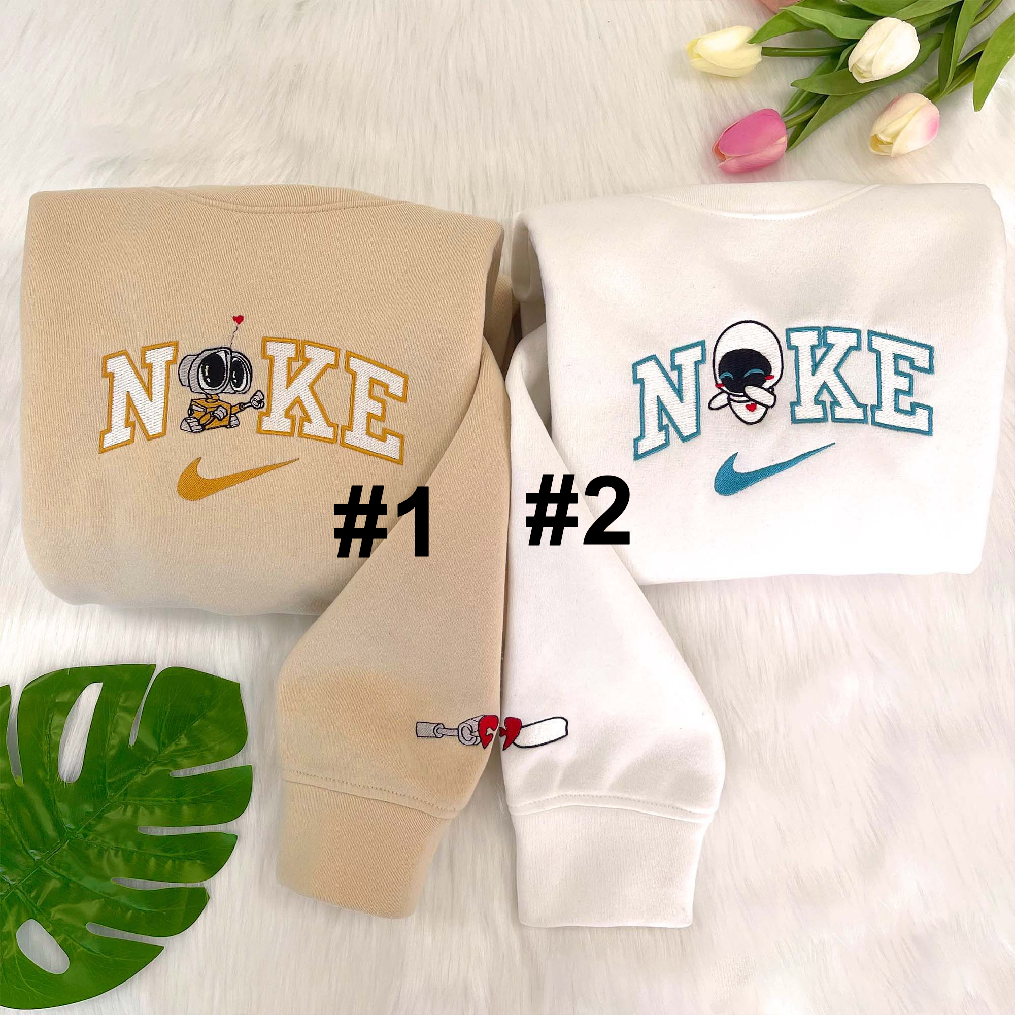 Wall E And Eve Disney Nike Embroidered Sweatshirts