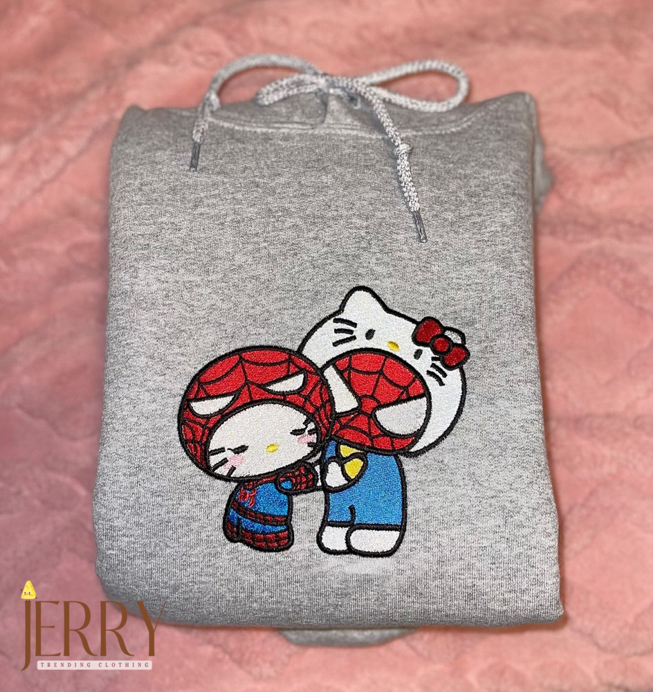 Hello Kitty And Spiderman Embroidered Sweatshirt