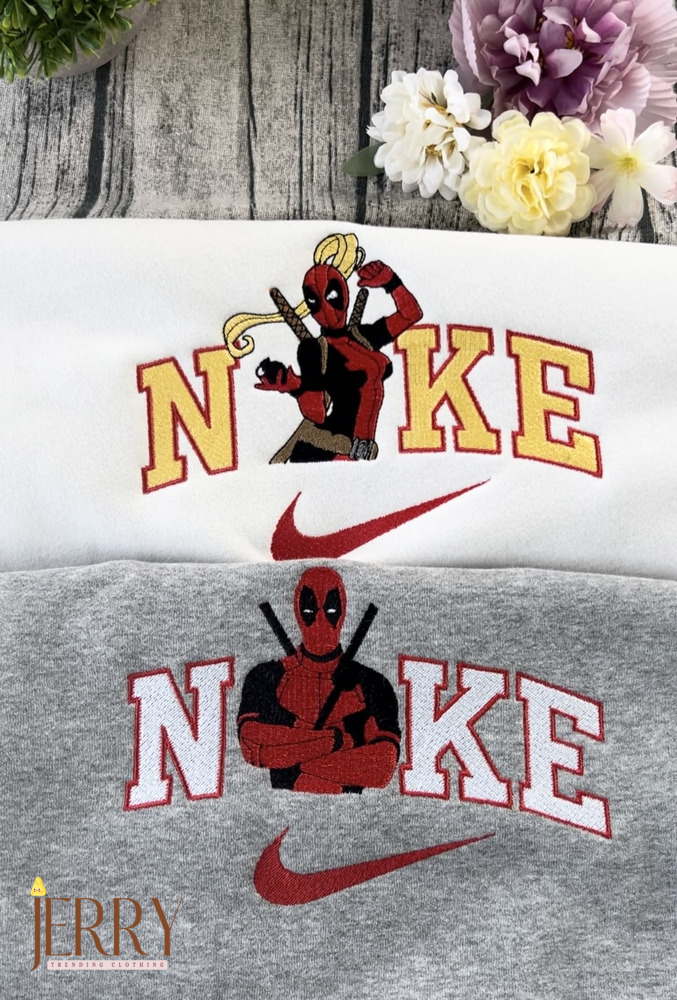 Cute Deadpool And Girlfriend Marvel Nike Embroidered Sweatshirt, Embroidered Matching Sweatshirt Hoodie