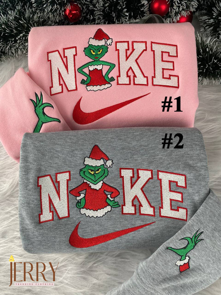 Grinch Couple Christmas Nike Embroidered Sweatshirt, Christmas Gift For Couple