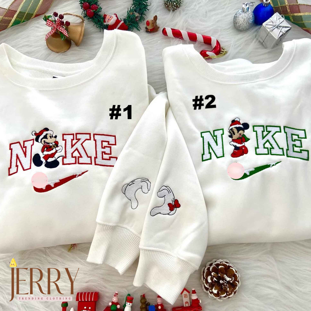 Mickey And Minnie Mouse Couple Christmas Disney Nike Embroidered Sweatshirts