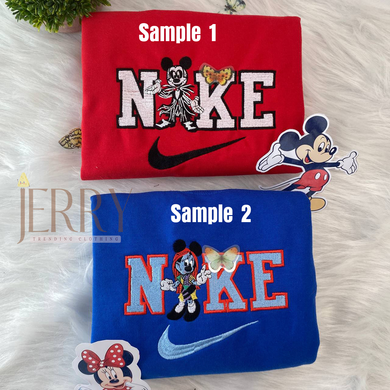 Mickey Jack Skellington And Minnie Sally Disney Halloween Nike Embroidered Sweatshirts