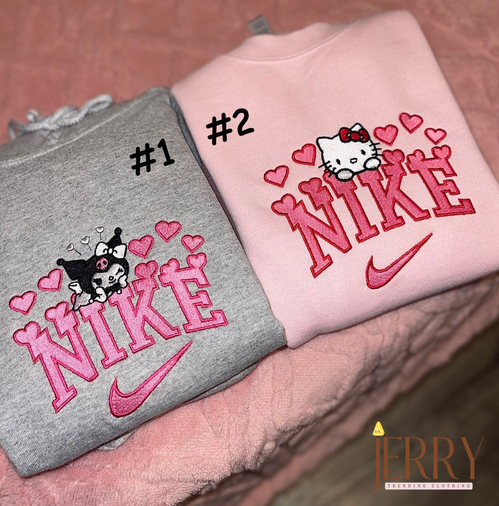 Hello Kitty Or Kurumi Nike Embroidered Sweatshirt, Matching Embroidered Hoodies