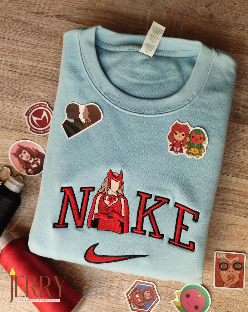 Wanda Maximoff Marvel Nike Embroidered Sweatshirt, Nike Crewneck Embroidered