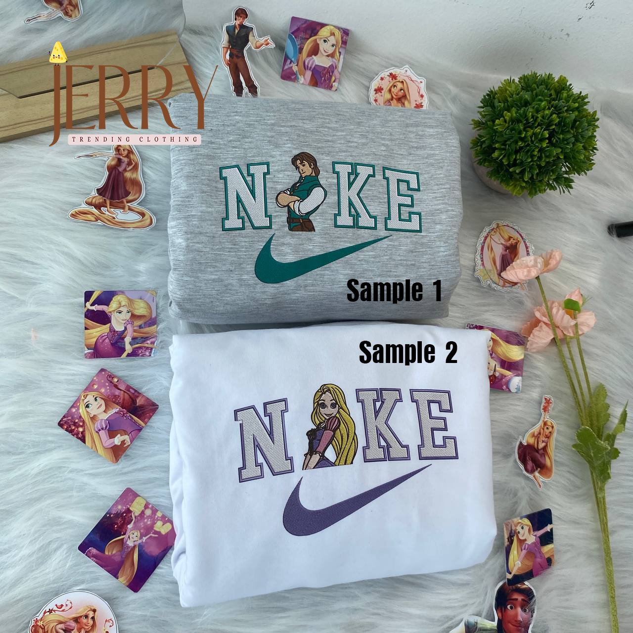 Tangled And Rapunzel Disney Couple Nike Embroidered Sweatshirts