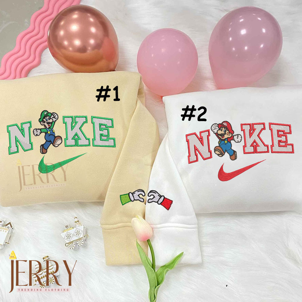 Cute Mario And Luigi Nike Embroidered Sweatshirt, Matching Embroidered Hoodies