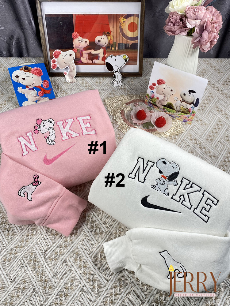 Fifi And Snoopy Nike Embroidered Sweatshirt, Valentines Day Gift For Couple