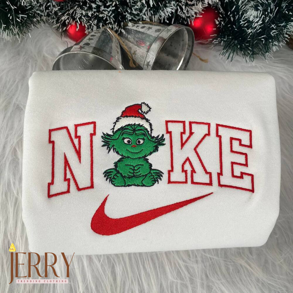 Baby Grinch Christmas Nike Embroidered Sweatshirt, Christmas Gift For Couple