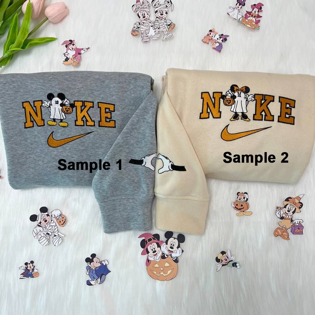 Mickey Mouse Couple Halloween Nike Embroidered Sweatshirts