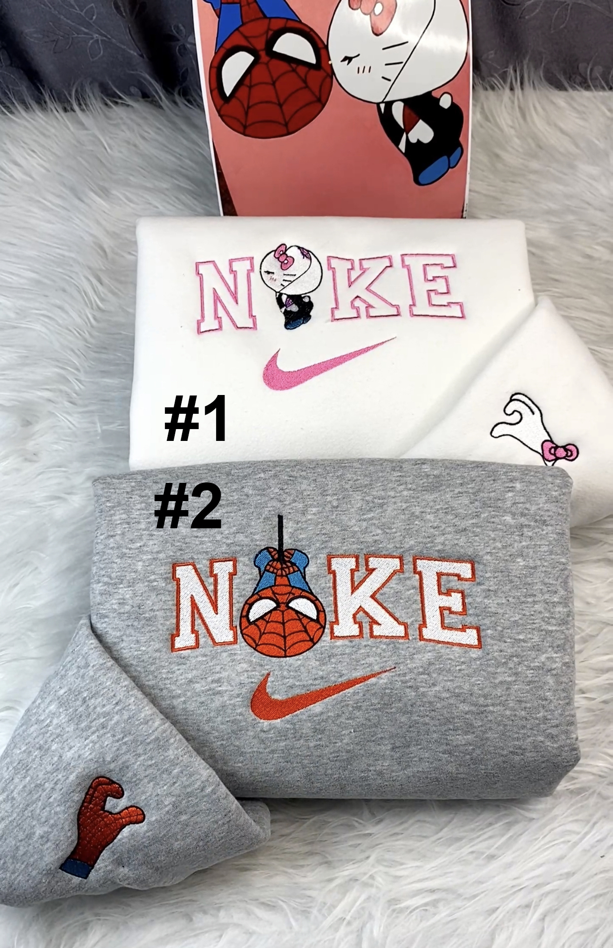 Spider Man And Hello Kitty As Gwen Stacy Disney Nike Embroidered Sweatshirt, Valentine Gift For Couple