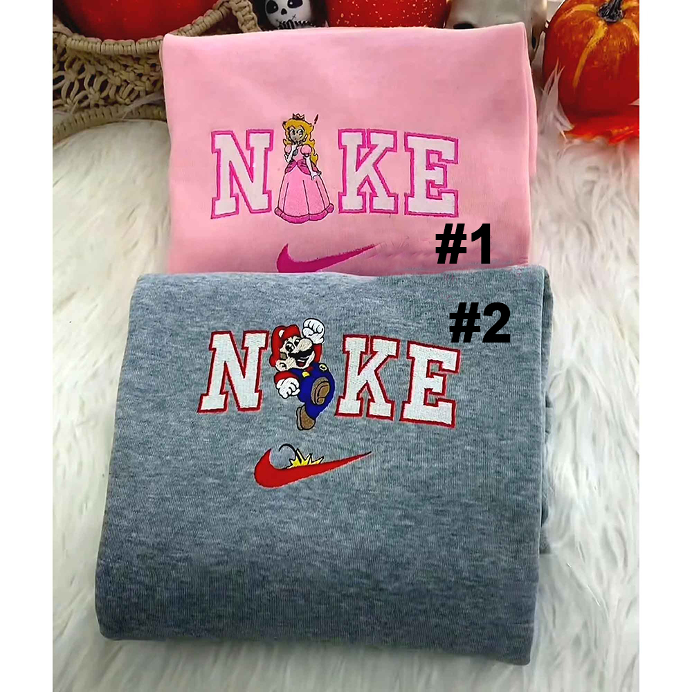 Mario And Princess Peach Couple Nike Embroidered Sweatshirts