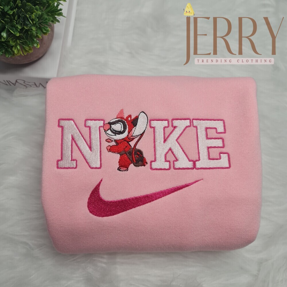 Personalized Harley Quinn Stitch Nike Embroidered Sweatshirt, Best Halloween Gift For Couple