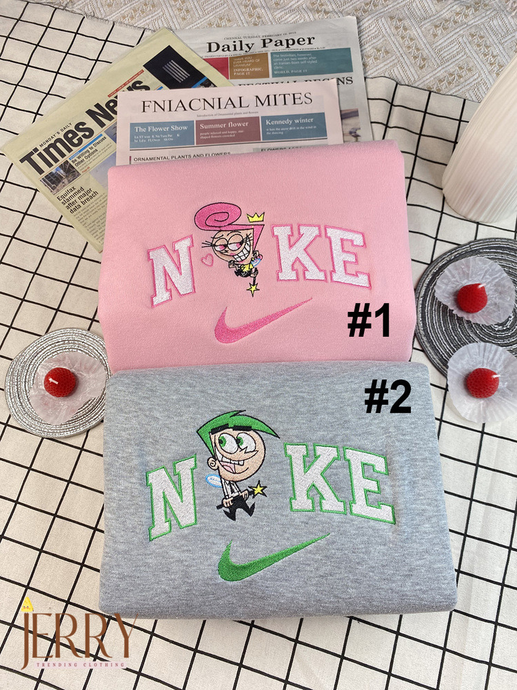 Cosmo And Wanda The Fairly Odd Parents Nike Embroidered Sweatshirt, Matching Hoodie Embroidered