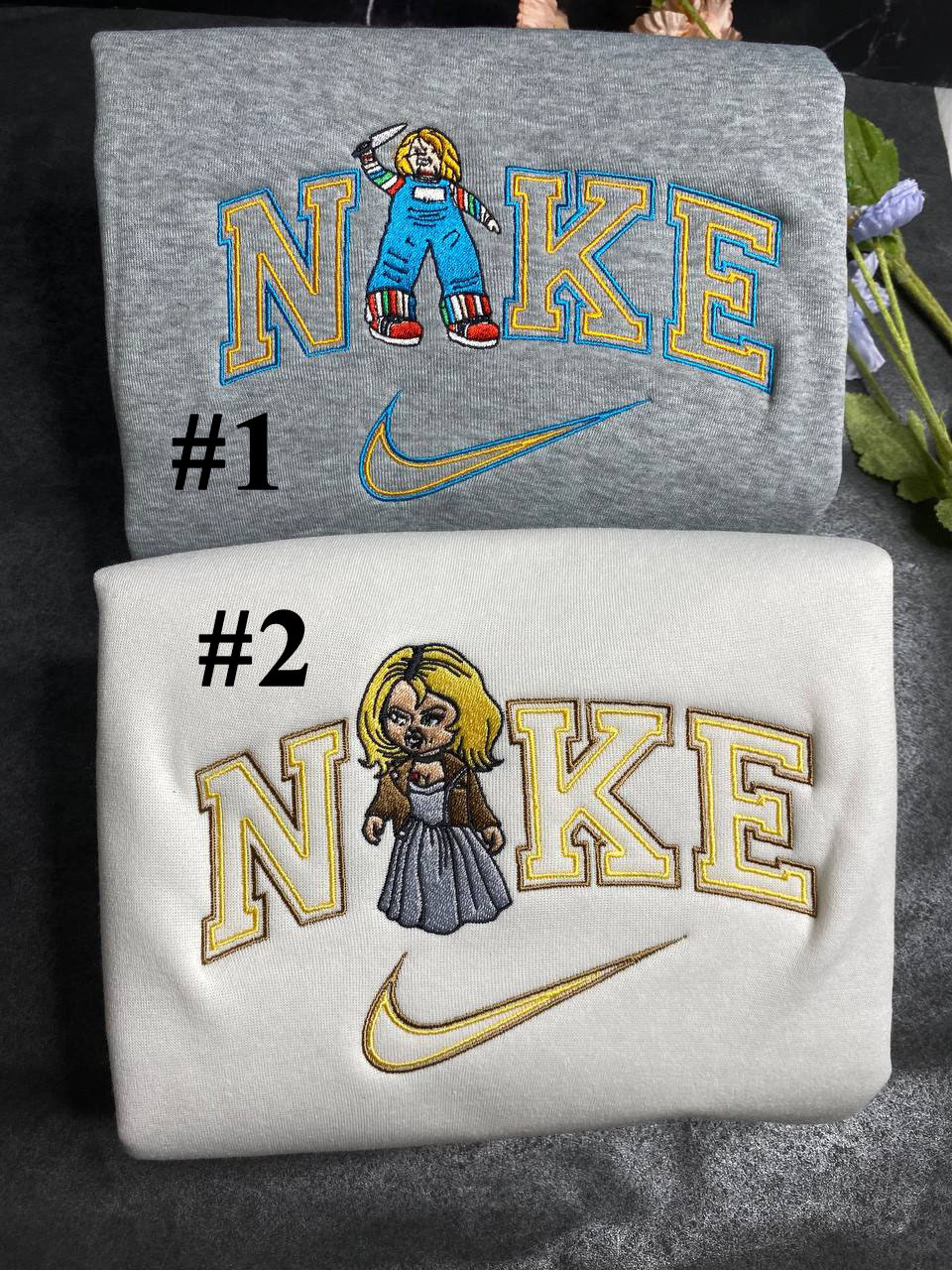 Chucky And Tiffany Nike Embroidered Sweatshirts