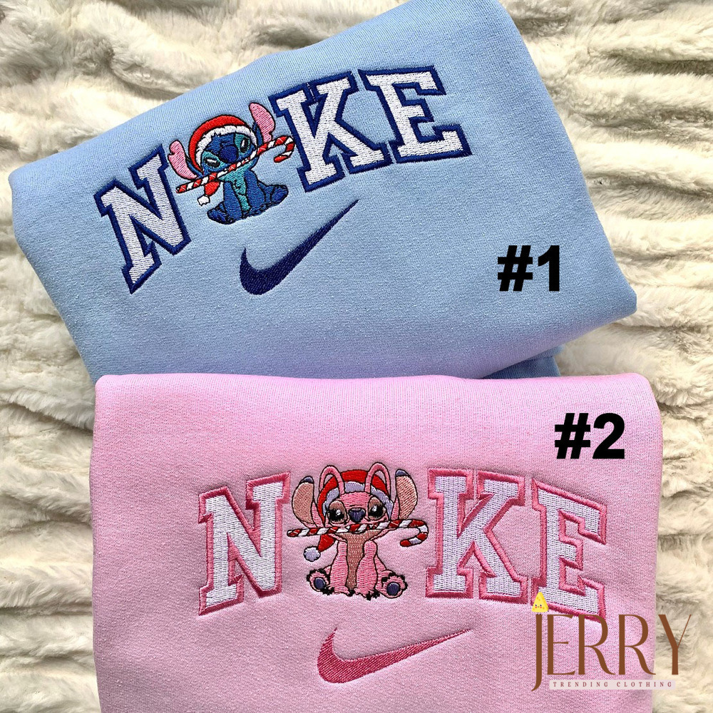 Stitch And Angel Christmas Nike Embroidered Sweatshirt