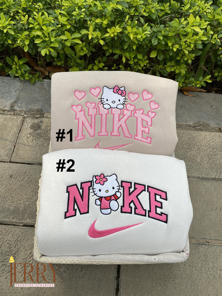 Cute Hello Kitty Nike Embroidered Sweatshirt, Nike Embroidered Crewneck