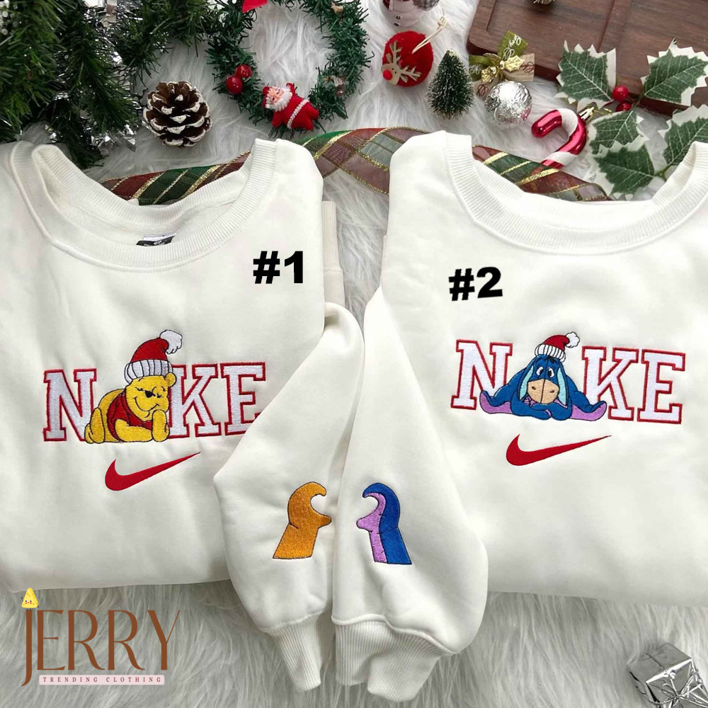 Winnie The Pooh And Eeyore Christmas Disney Nike Embroidered Sweatshirts