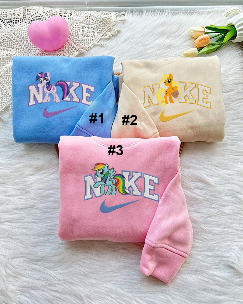 Cute Twilight Sparkle Applejack And Rainbow Dash My Little Pony Nike Embroidered Sweatshirt, Matching Embroidered For Bestfriend