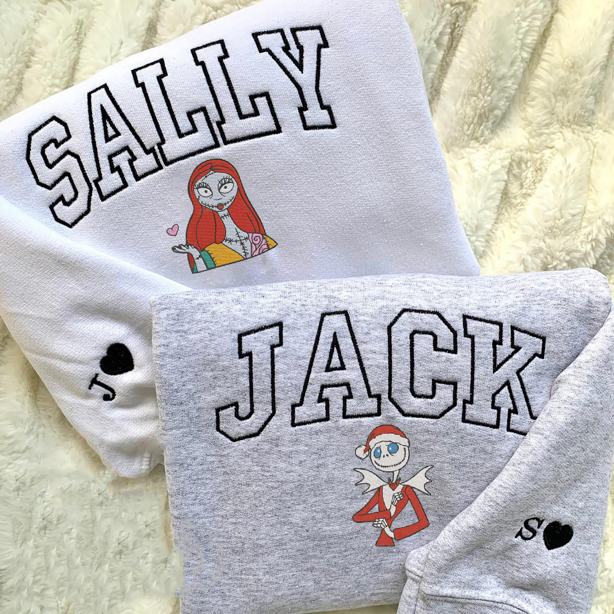 Jack And Sally Embroidered Sweatshirt, Jack And Sally Embroidered Sweater, Custom Name Couples Embroidery, Gift For Couples Halloween