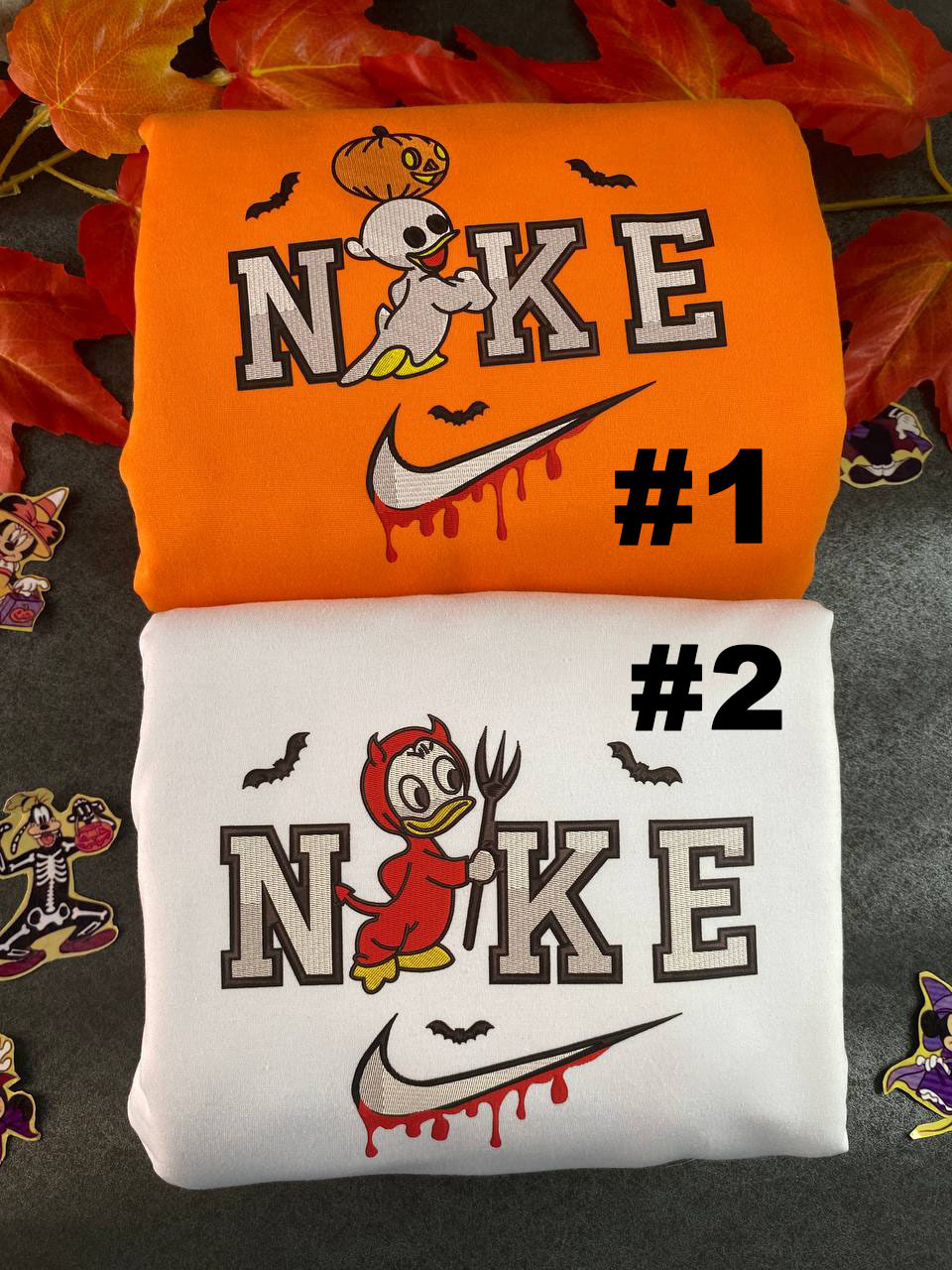 Huey Duck And Louie Duck Spooky Disney Nike Embroidered Sweatshirts