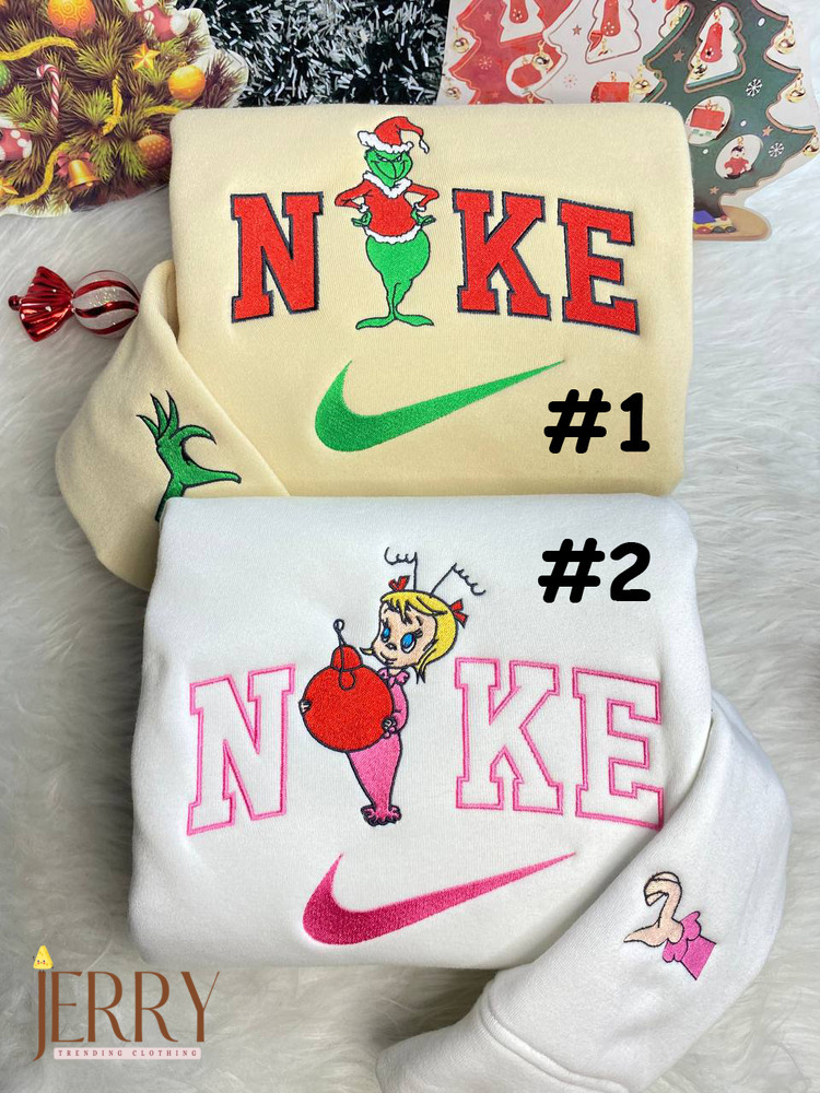 Cindy Lou Who And Grinch Christmas Nike Embroidered Sweatshirt