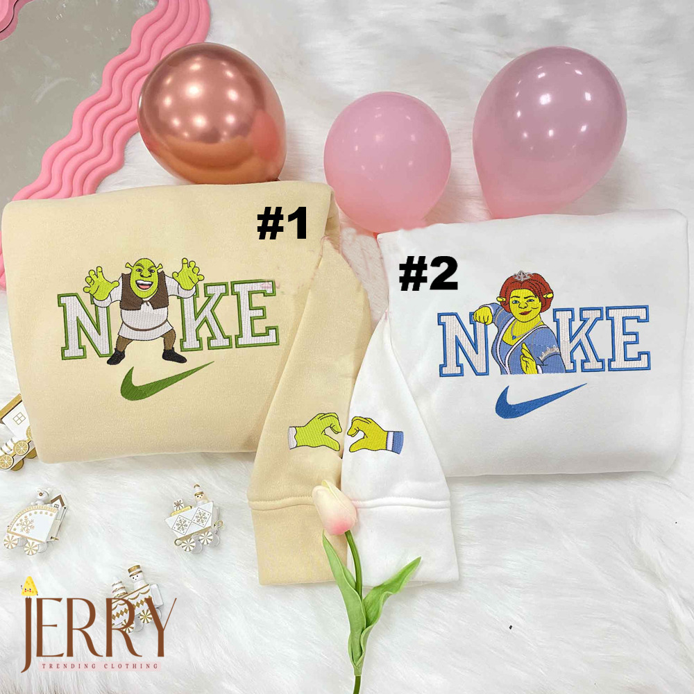 Shrek And Princess Fiona Couple Disney Nike Embroidered Sweatshirts