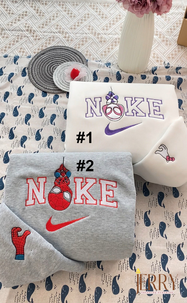 Spiderman And Gwen Stacy Disney Nike Embroidered Sweatshirt, Matching Hoodie Nike Embroidered