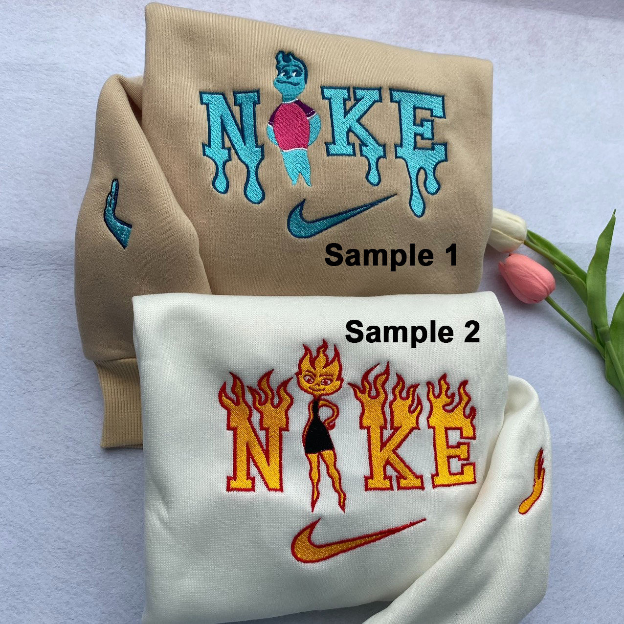 Ember And Wade Elemental Disney Nike Embroidered Sweatshirts