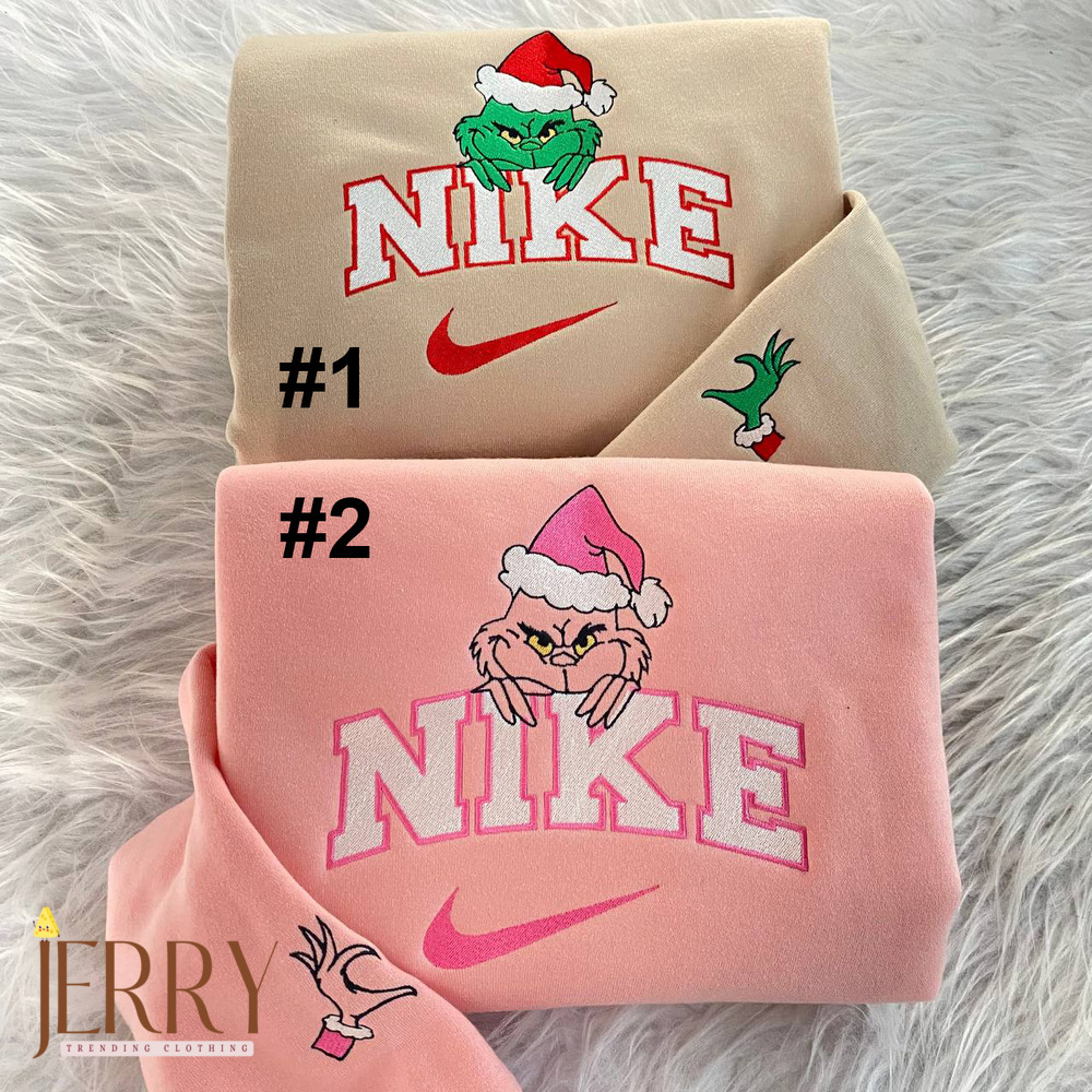 Grinch Couple Christmas Nike Embroidered Sweatshirt