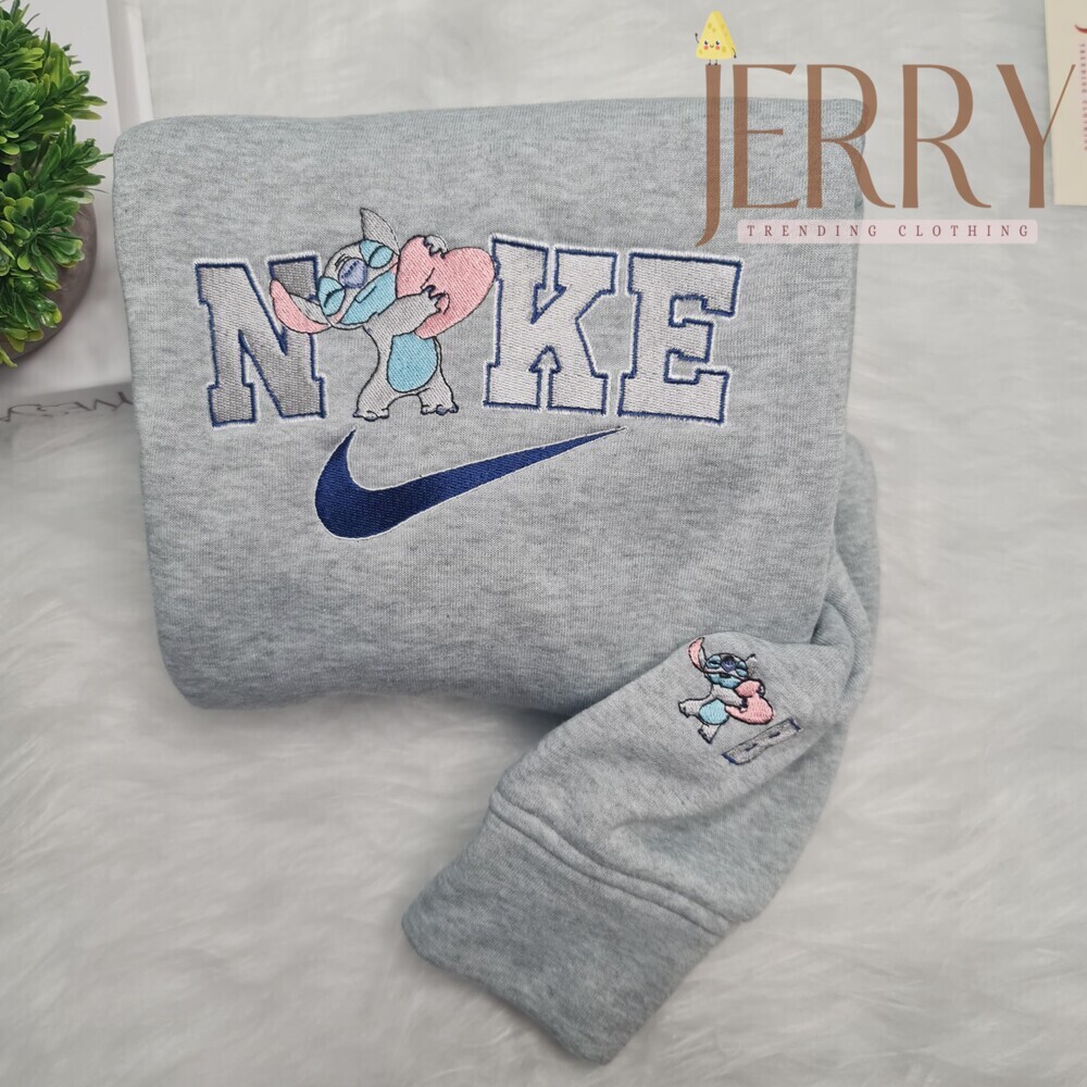 Personalized Stitch Disney Nike Embroidered Sweatshirt, Cute Halloween Gift For Couple