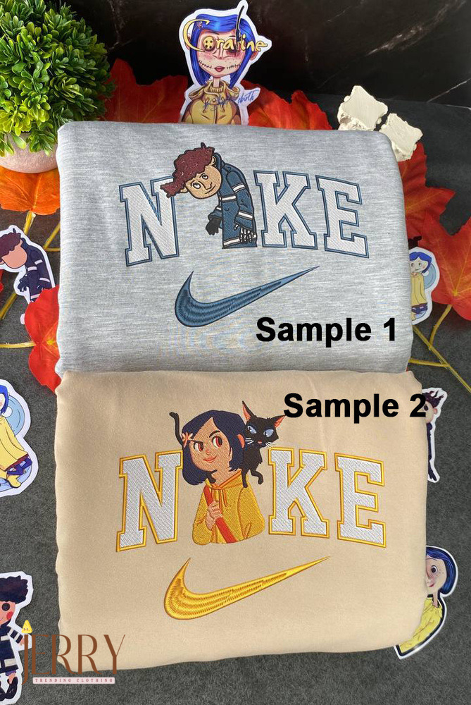 Wybie And Coraline Jones Halloween Nike Embroidered Sweatshirts