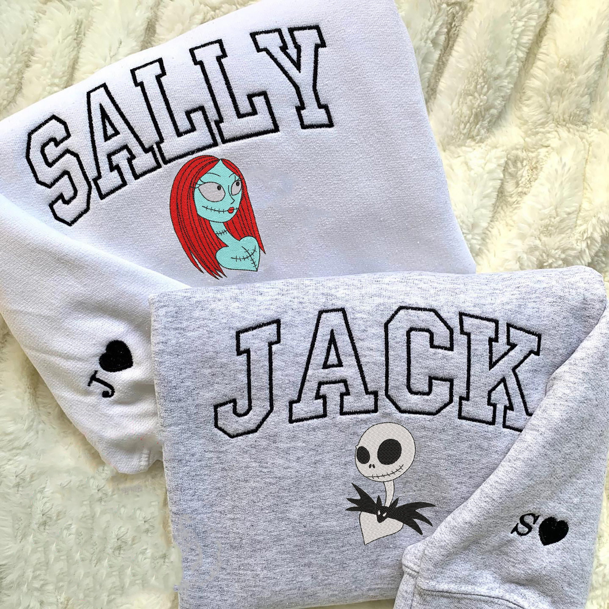 Jack And Sally Embroidered Sweatshirt, Couples Jack And Sally Hoodie Gift For Halloween