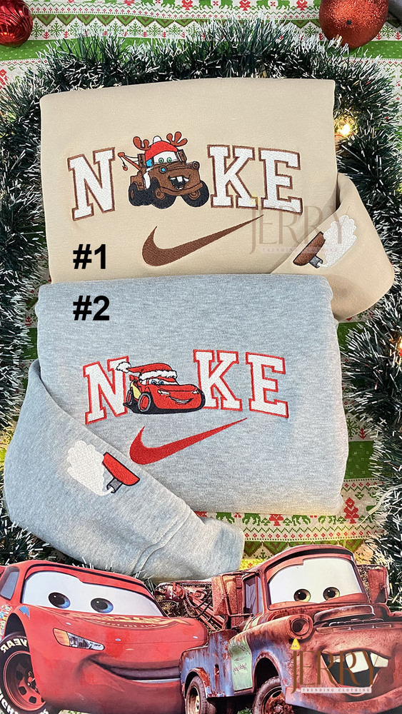 Mcqueen And Mater Christmas Disney Nike Embroidered Sweatshirt