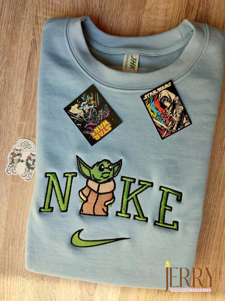 Baby Yoda Nike Embroidered Sweatshirt, Nike Crewneck Embroidered