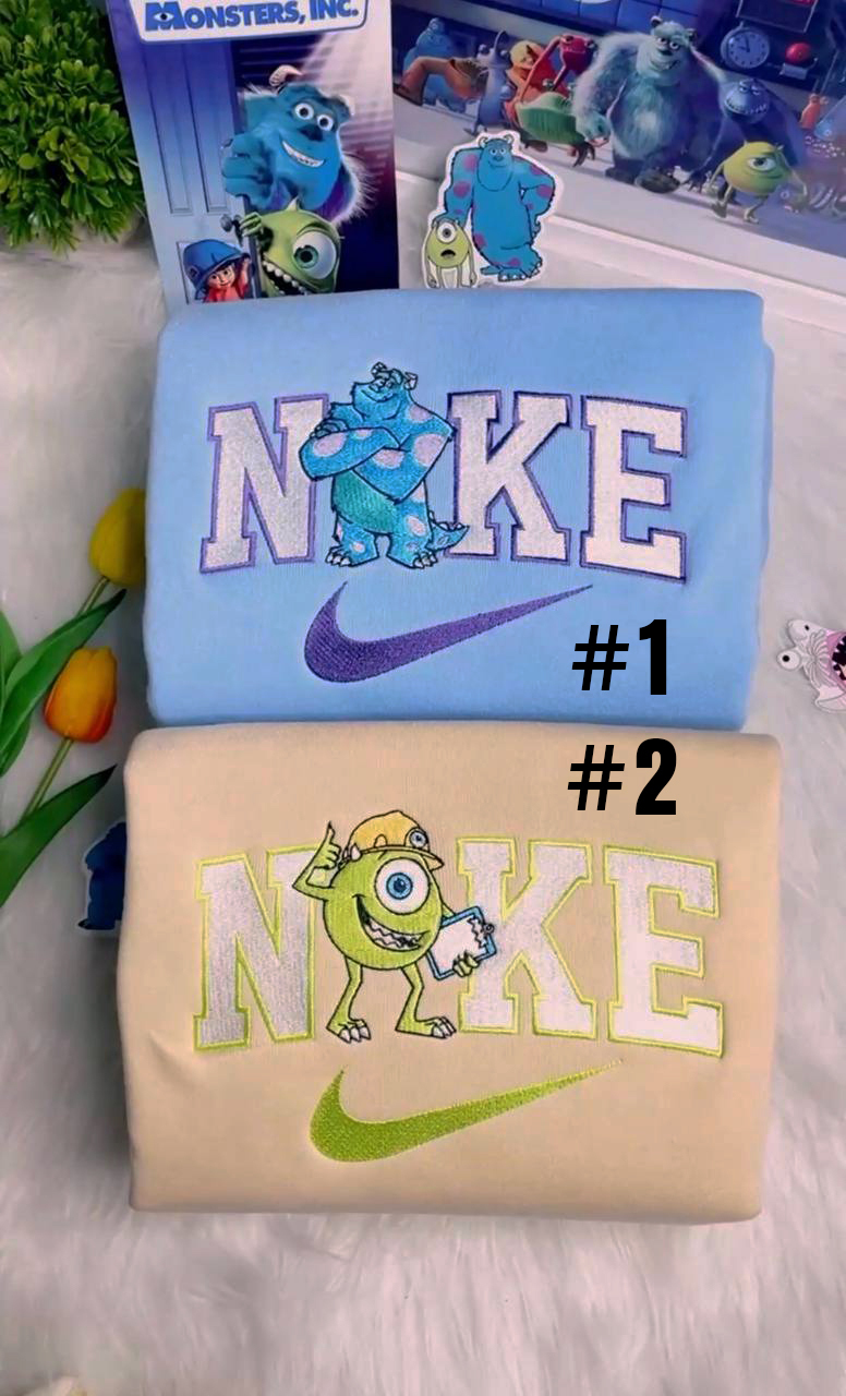 Mike Wazowski And James Sullivan Monsters Disney Nike Embroidered Sweatshirts