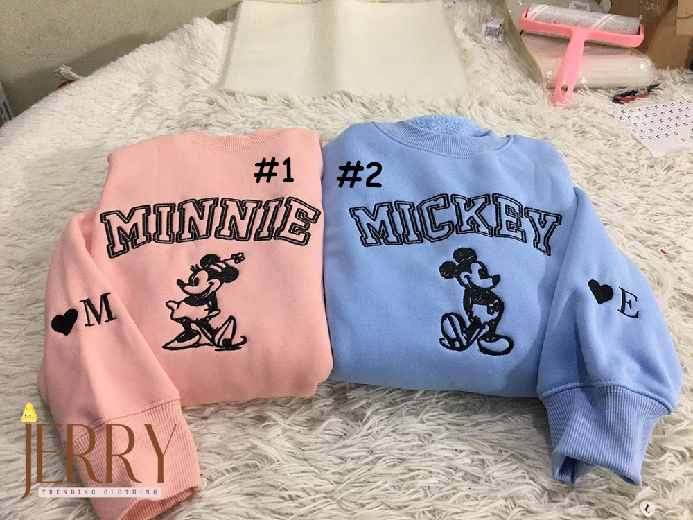 Mickey And Minnie Matching Embroidered Hoodies, Valentines Day Gifts For Couples