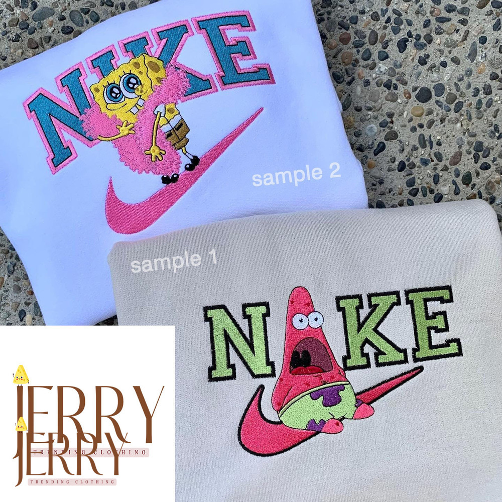 Cute Spongebob And Patrick Nike Embroidered Sweatshirt