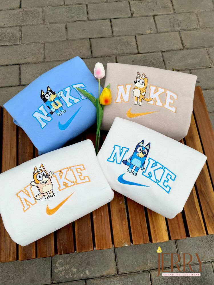 Bluey Family Nike Embroidered Sweatshirt, Bingo And Bluey Nike Embroidered Sweatshirt, Best Gift For Mom Dad