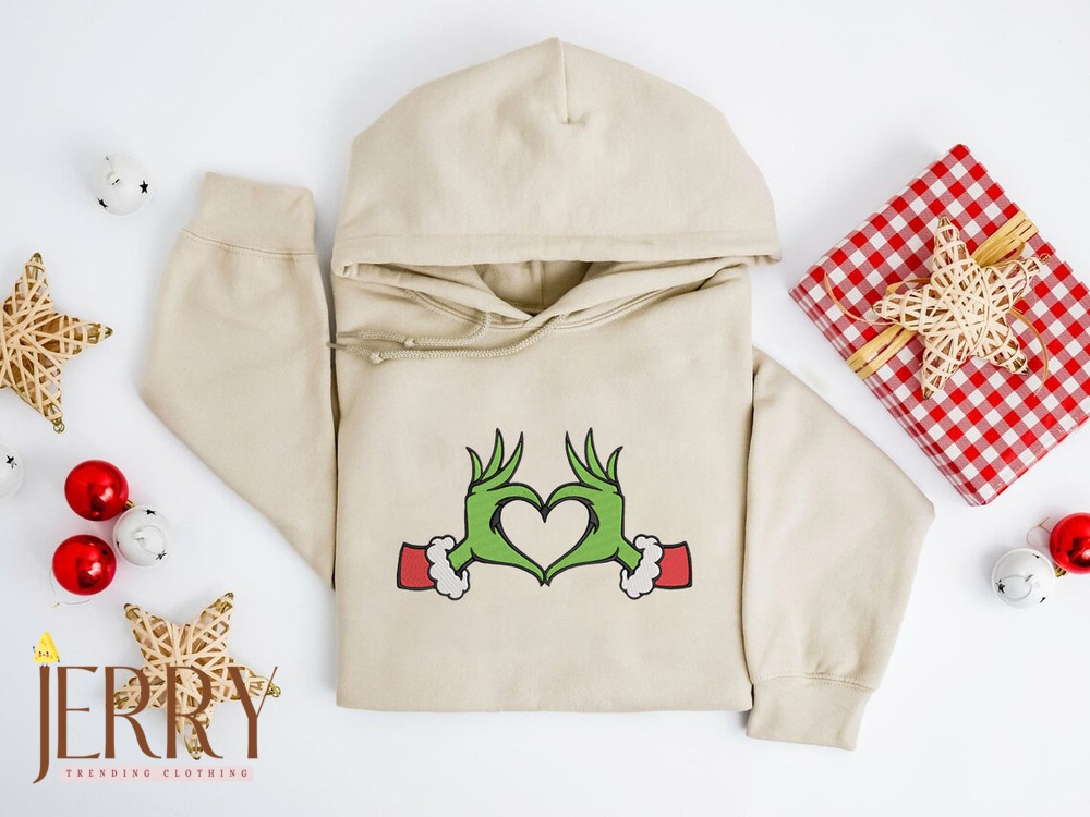 Whoville Heart Grinch Hands Embroidered Sweatshirt