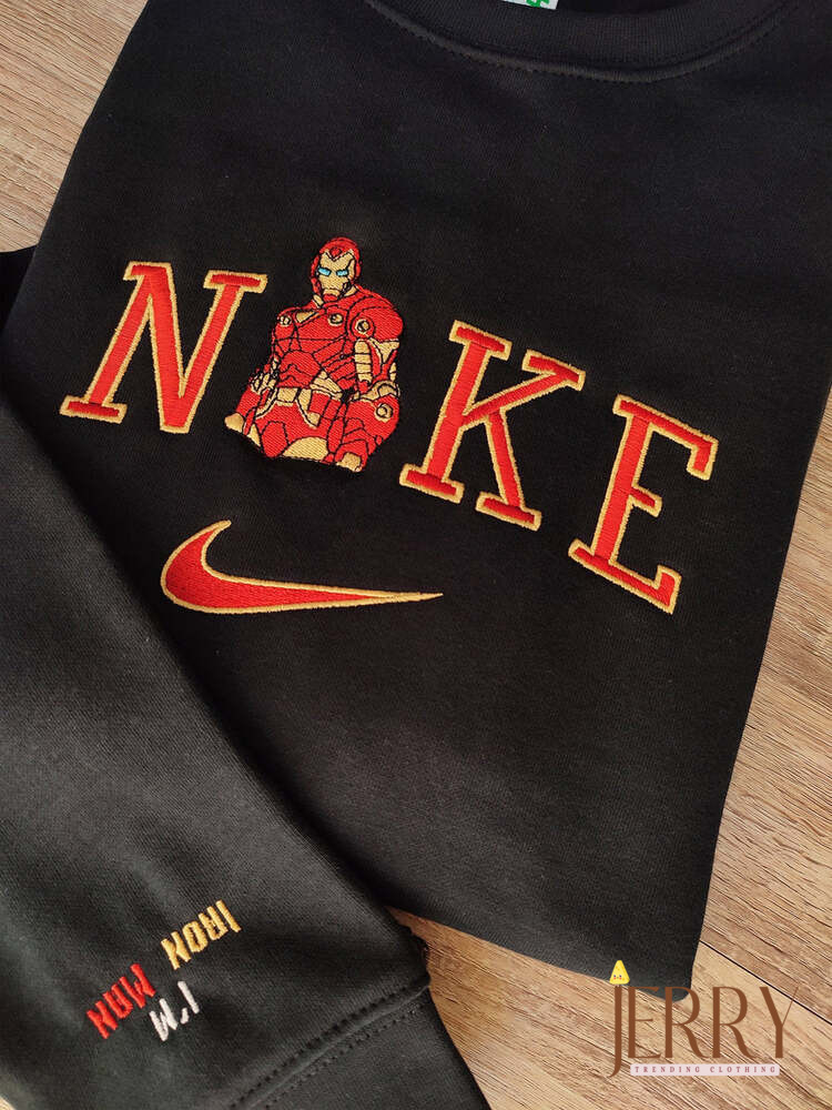 Iron Man Marvel Nike Embroidered Sweatshirt, Nike Crewneck Embroidered