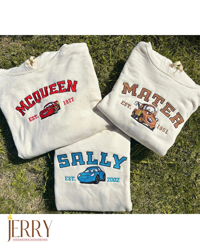 Cute Mcqueen Mater And Sally Disney Embroidered Sweatshirt, Matching Embroidered Hoodie