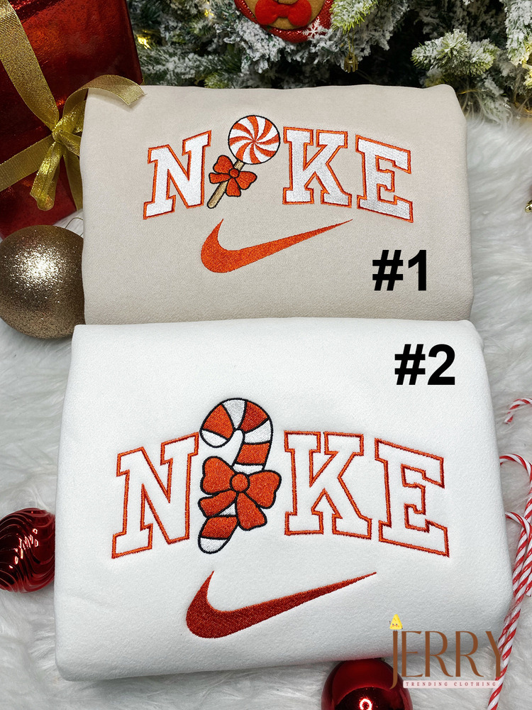 Christmas Candy Nike Embroidered Sweatshirt