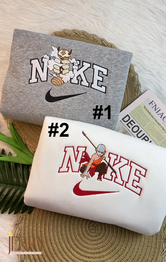 Aang And Appa Avatar Nike Embroidered Sweatshirt, Couple Embroidered Sweatshirt