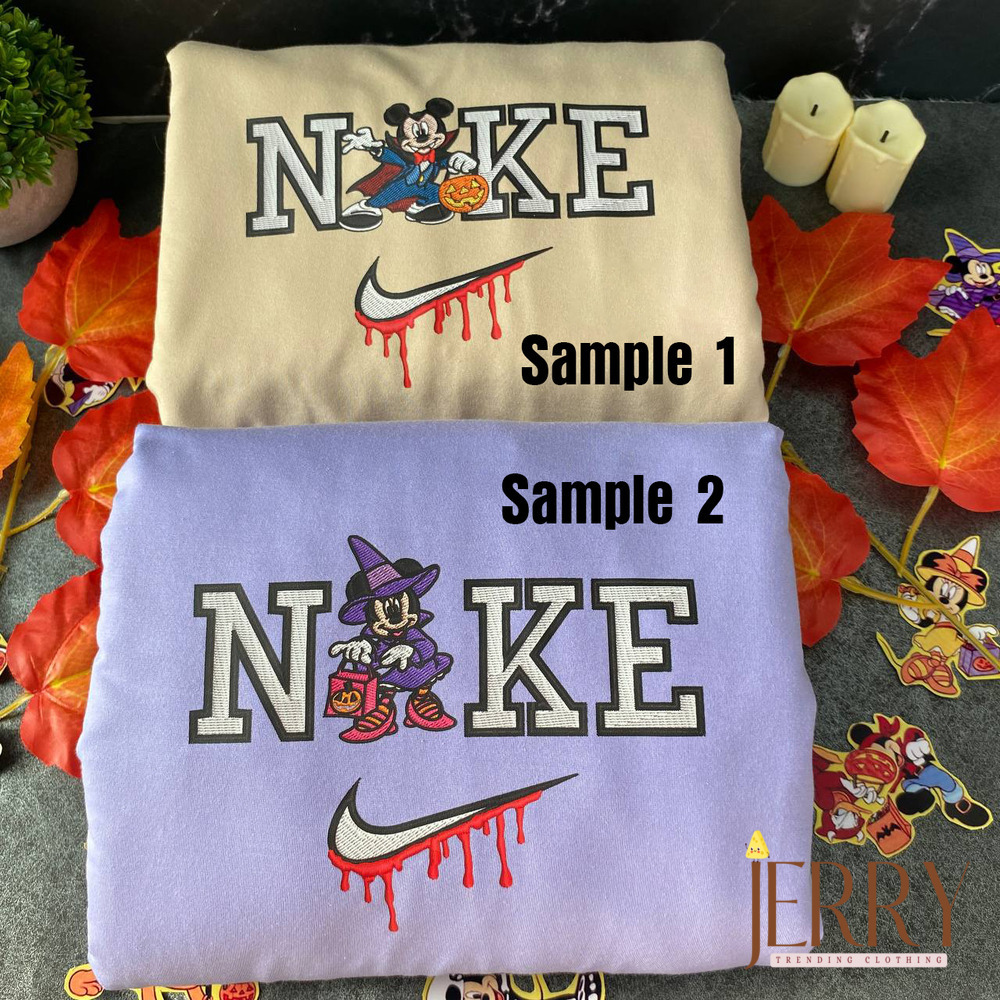 Mickey And Minnie Mouse Disney Halloween Nike Embroidered Sweatshirts