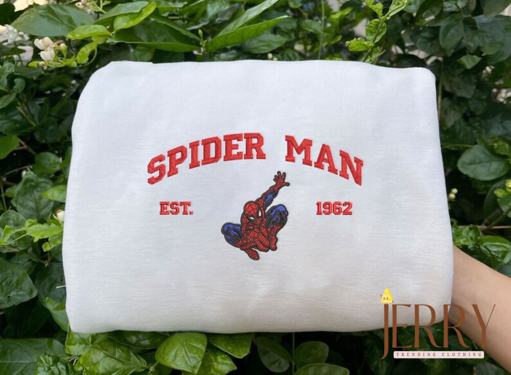 Superhero Spiderman Embroidered Shirt, Cartoon Embroidered Sweatshirts, Trending Crewneck, Spiderman Shirt